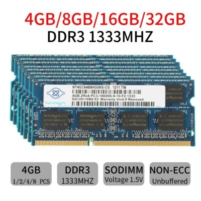 32GB 16GB 8GB 4GB PC3-10600S DDR3 1333 MHz memoria SO-DIMM Notebook per NANYA IT - Immagine 1 di 4