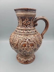 Ancien grand pichet cruche à vin décoratif céramique marron moule Atlantique - Photo 1/10