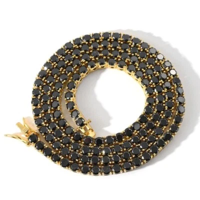 Delicate Necklace 4mm x 18'' 12CT Simulated Black Diamond 14K Yellow Gold Plated - Image 1 of 4