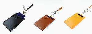 Lanyard with 4 layers PU Leather Vertical ID Badge Holder - Picture 1 of 10