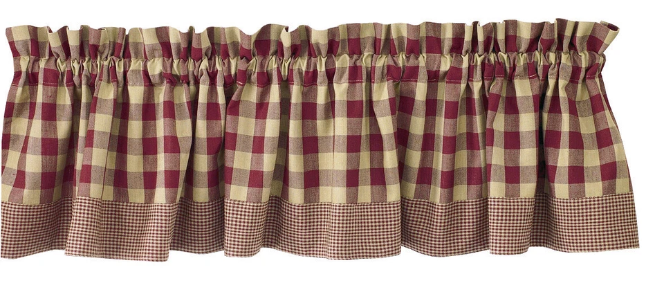 Window Curtain - York In Wine Valance by Park Design Burgundy & Tan Check Border - Image 1 of 1