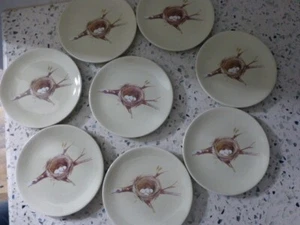 Set of 8 Appetizer Tidbit Mini Plates 5.5" Pale Green with Nest & Eggs Farmhouse - Picture 1 of 5
