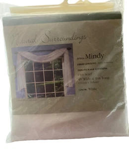 White Sheer Window Scarf 45” x 144” Vintage USA Natural Surroundings FITS 30-60 - Picture 1 of 6