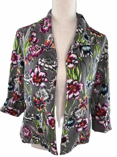 VETEMENTS Giacca misto lino donna Petite Small aperta davanti maniche a 3 4 floreale