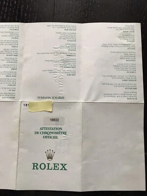 Rolex Certificato Garanzia 16600 Seriale T Anno  1997 Warranty Genuine Perfect - Immagine 1 di 4