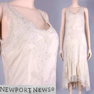 6 M Vintage 1990s NEWPORT NEWS Ivory Soutache Drop Waist Wedding Dress 90s Y2K - Picture 1 of 9