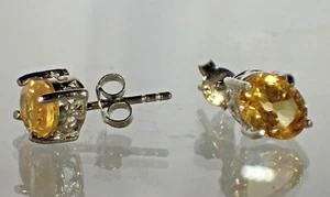 Ohrringe reichhaltiger gelber Citrin oval 7 x 5 mm 0,925 Sterlingsilber #11B-2 - Bild 1 von 2