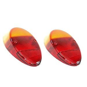 1962-1967 VW Bug Beetle Euro Rear Tail Light Lens Set Left Right Pair Amber Red - Picture 1 of 2