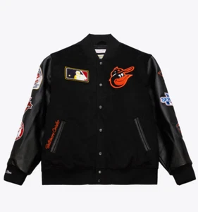 Baltimore Orioles Black Out Collection Vintage Logo Snap Wool Varsity Jacket - Picture 1 of 7