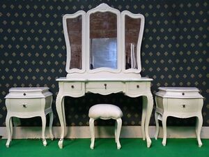 White or Cream Five piece Rococo Bedroom french wood set Dressing table, bedside