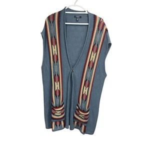 Chaps Womens Blue Southwest Aztec Striped Knit Sleeveless Sweater Cardigan 3X - Picture 1 of 8