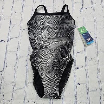 Speedo Black White Hydro Amp Flyback One Piece Swimsuit YOUTH WOMENS SIZE 24 - Image 1 of 4