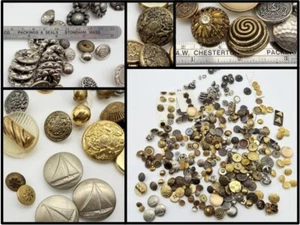 LOT Vintage Metal Brass Steel Silver Coat Uniform Shank 4 Hole Buttons Sailboat - Picture 1 of 16