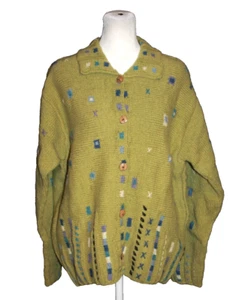 Newari Icelandic Design 100% Wool Hand-Knit Nepal Cardigan Sweater Size L/XL NEW - Picture 1 of 2