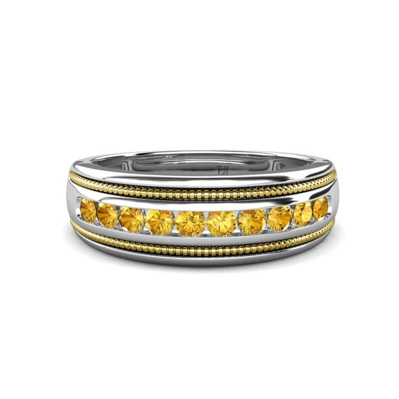 Alianza de boda redonda citrino 2 tonos y bordes altos pulidos para hombre oro 14K JP:322861 Foto 1 de 1