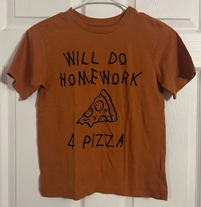place boys shirt short Sleeve Orange “Will Do Homework 4 Pizza” Size 7/8 - Picture 1 of 15
