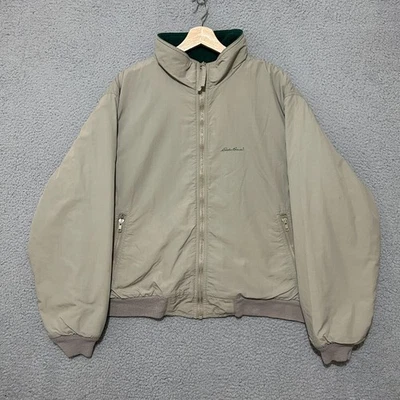 Chaqueta De Colección Eddie Bauer XL Beige Windfoil Cremallera Completa Forrada de Vellón Hecha en EE. UU. Años 90 Foto 1 de 4