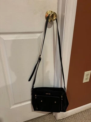 Ellen Tracy черная кожа + ткань Дамская сумка наплечная сумка с короткими ручками - Изображение 1 из 4