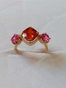 Sterling Silver 925 Georgian Style Ring with Pink Topaz & Crystal Gemstones. - Picture 1 of 6
