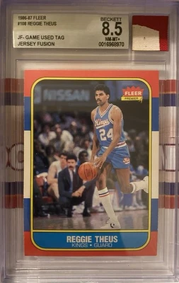 2024 Jersey Fusion 1986-87 Fleer Reggie Theus Game Used Tag BGS 8.5 NM-MT - Image 1 of 2