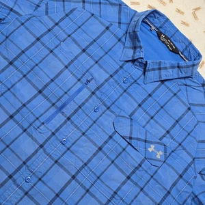 Under Armour Mens 3XL Blue Plaid HeatGear Loose Fit Button Down Shirt - Picture 1 of 16