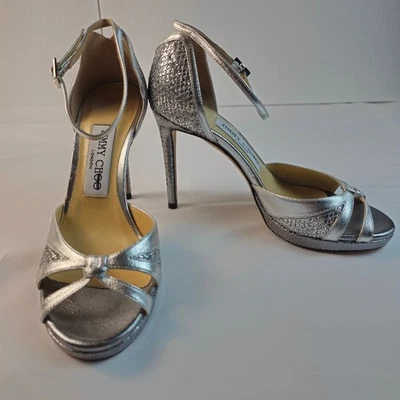 Jimmy Choo High Heal Pump Silver & Glitter Sparkle Ankle Strap Silver US 5 EU 35 - Image 1 of 4