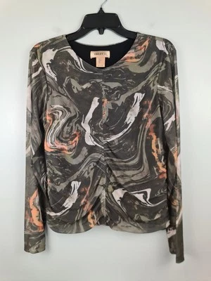 Blusa Top Bailey 44 Para Mujer Estampado Mármol Acanalada Manga Larga L Camuflada Remolino Transparente Foto 1 de 4