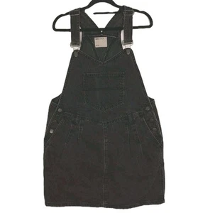 ASOS Denim Pinafore Size 14 Black Wash Pockets Cotton Buttons Belt Loops - Picture 1 of 13