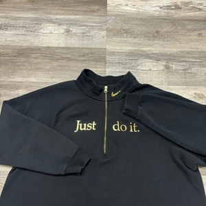 Nike JDI Black Gold Plus Womens 2X Metallic Just Do It 1/2 Zip Fleece Sweatshirt - Picture 1 of 10