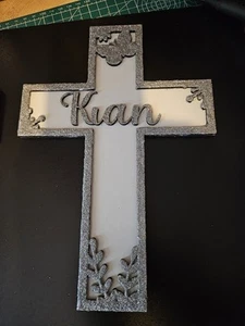 Personalisiertes Glitzerkreuz Kruzifix, Taufe, Taufe, Kommunion, Glaube, - Bild 1 von 9