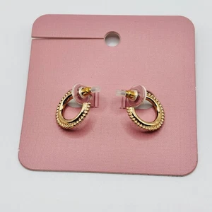 Gold Tone Mini Textured Hoop Earrings Modern Classic Style NWT - Picture 1 of 3