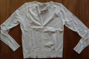  Neu mit Etikett weiß Baumwolle ANN TAYLOR LOFT V-Ausschnitt Knopfleiste LS LtWt Pullover Small - Bild 1 von 4