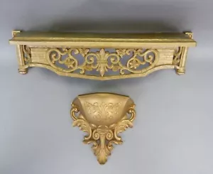 Mid Century Syroco Kunststoff 1967 Gold Wandregal und Blumentasche Lot Regency - Bild 1 von 5