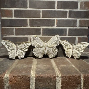 Chalkware Butterfly Set Of 3 Gold & White 1983 Miller Studios - Picture 1 of 4