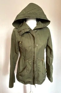 Guess Womens Olive Hooded Utility Jacket With Drawstring Waist & Zip Pockets XS - Picture 1 of 7