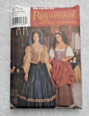 Vintage Simplicity 8715 Sew Pattern RenFaire Lady Maid Costume 16-20 Partial Cut - Image 1 of 3