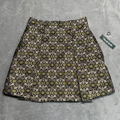 ModCloth Skirt 4 Good As Gold Retro Mini Pleated Jacquard 60s Festive Party New - Photo 1/4