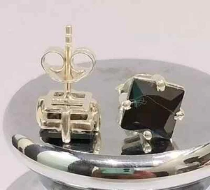 2Ct Princess Lab Created Black Diamond Women's Stud Earring 14KWhite Gold Plated - Picture 1 of 7