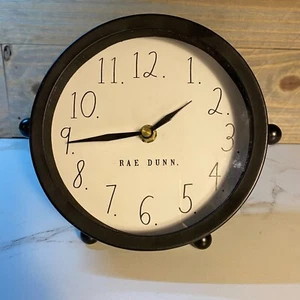 Rae Dunn Analog Clock Black and White Round Desktop Footed w/Stand Battery 6 in. - Picture 1 of 4