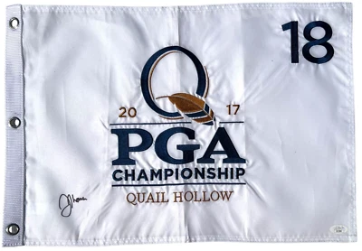 JUSTIN THOMAS SIGNED AUTOGRAPHED 2017 PGA CHAMPIONSHIP FLAG QUAIL HOLLOW JSA COA - Image 1 of 3