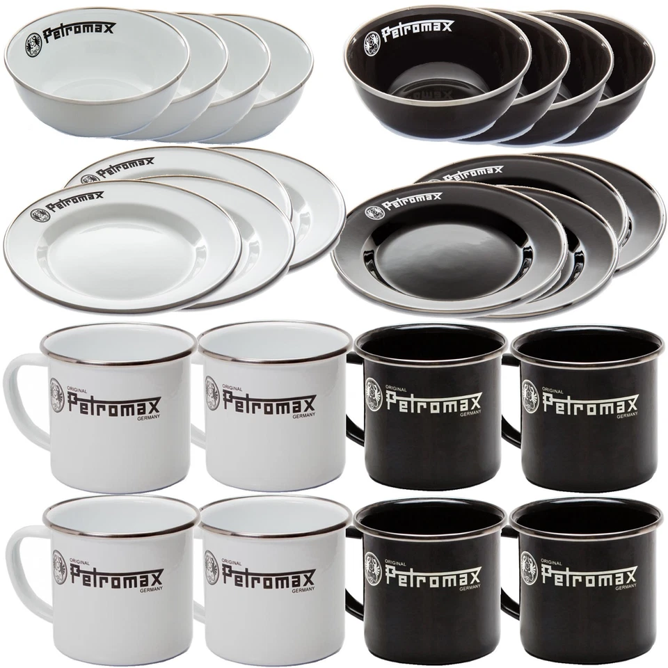 Emaille Geschirr Set Petromax schwarz oder weiß Campinggeschirr Becher Teller - Bild 1 von 1