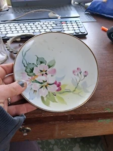 Antique Nippon Plate Beautiful Hand Painted 1891-1921 Floral Design - Picture 1 of 2