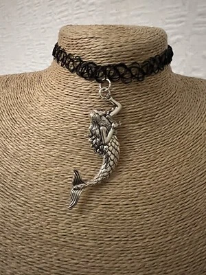 Stretch Black Silver MERMAID Tattoo Choker Henna - Image 1 of 3