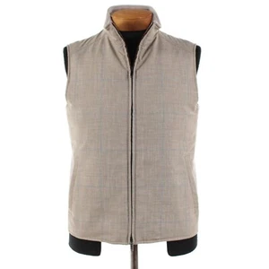 Luciano Barbera NWT Cotton Blend Vest Size 50 (M US) In Beige w/ Blue Plaid - Picture 1 of 11