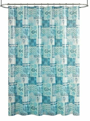 Cortina de ducha de vinilo azul costero junto al mar océano náutico cloruro PEVA regalo gratis Foto 1 de 3