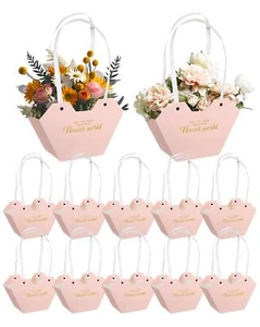 12 Pieces Paper Flower Gift Bags Wedding Bouquet Flower Box With Handle Water... - Picture 1 of 7