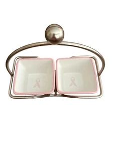 Pampered Chef Silver Dish Caddy with 2 Pink Whip Breast Cancer Ribbon Bowls - Picture 1 of 4