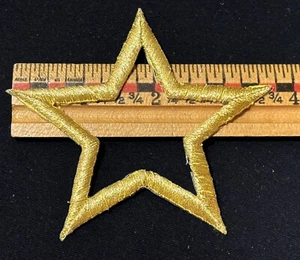 2) Open Stars 3-3/4" (94mm) Metallic Gold Embroidered Iron-on Patch - Picture 1 of 2