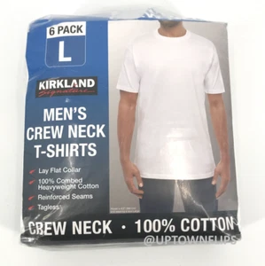 Kirkland Signature Mens Shirt 6PK Large White Short Sleeve Crew Tagless Cotton - Picture 1 of 22