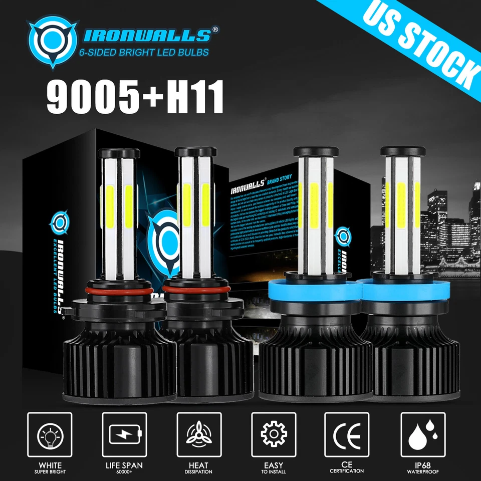 Kit de conversión de faros LED de 6 lados para Peterbilt 388 389 -4x 6000K bombillas altas/bajas Foto 1 de 4